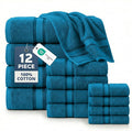 LANE LINEN Luxury Bath Towels Set - 12 Piece, 100% Cotton, Zero Twist, Super Soft & Absorbent, 4 Bath Towels, 4 Hand Towels, 4 Washcloths - Sea Port