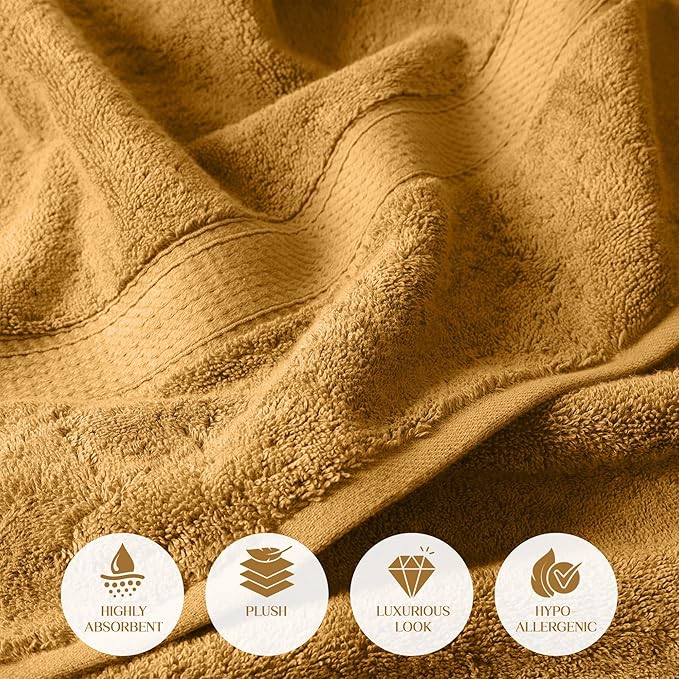 Superior Egyptian Cotton Pile Heavyweight Bath Sheet Set, Oversized Ultra Soft Luxury Towel, Absorbent Heavyweight, Guest Bath, Hotel, Resort, Spa, Pool, Home Bathroom, Shower Basics, Set of 2, Gold