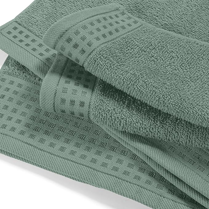 GLAMBURG Ultra Soft 3 Pack Cotton Towel Set, Contains a Bath Towel 28x55 inch, a Hand Towel 16x24 inch & a Wash Coth 12x12 inch, Ideal Everyday use, Compact & Lightweight - Jade