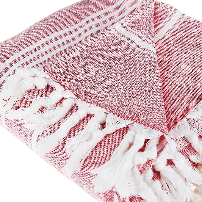 Beach Towel | Cotton Beach Towels, Easy to Carry, Sand Free, Highly Absorbent, Quick Dry, Turkish Towels for Travel Camping Bath Sauna Beach Gym Fitness Pool Yoga SPA by Lahammam, Asena, Red
