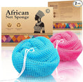 Authentic African Net Sponge - 2 Pieces Deep Clean Exfoliating Sponge - Soft Weave for Gentle Exfoliation, All-Skin-Type Shower Accessory (Rose Red Blue)