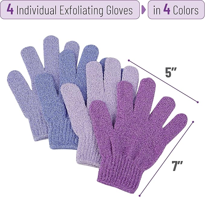 Slick- Exfoliating Gloves, 4 Pcs, Skin Exfoliator for Body, Shower Gloves, Scrub Glove Exfoliating, Exfoliating Body Scrub Glove