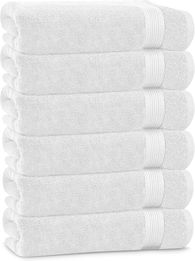 Linteum Textile Supply Luxury Hair Towels 100% Ring Spun Cotton Towel for Women, Men, Kids | 20x40 inches Quick Dry Towels for Gym, Beauty, Spa, Salon | Pack of 6 | White | Superior Soft Touch