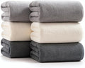 sakano 6-Piece Colorful Microfiber Bath Towel Set - Fast-Drying, Super Absorbent & Non Shedding Towels for Family, Gym, Spa and Salon -White+Light Gray+Dark Gray, 28x56 Inches