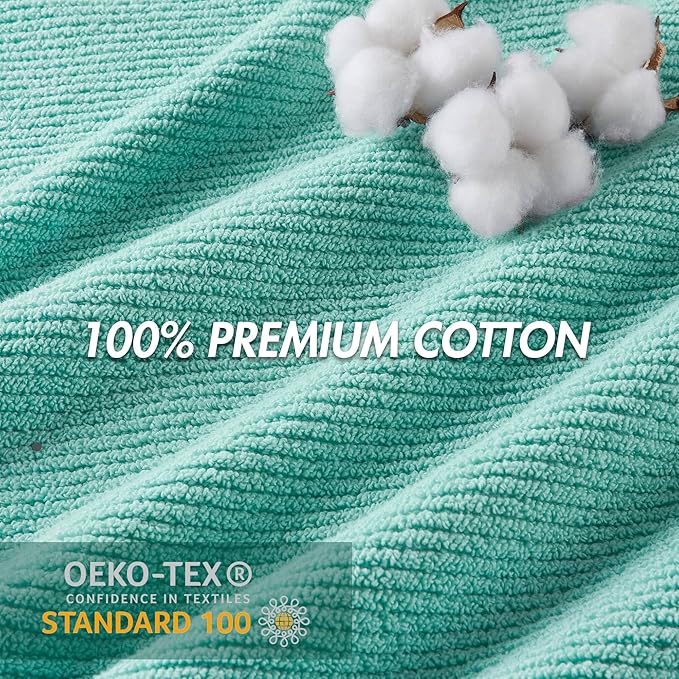 Madison Park 6-Piece Towel Washcloths Set for Bathroom 13" x 13" Diagonal Ribbed, Turquoise - 100% Cotton Soft Quick Dry & Absorbent Gift | Zero Twist, 500 GSM, Oeko-TEX, Hotel Quality