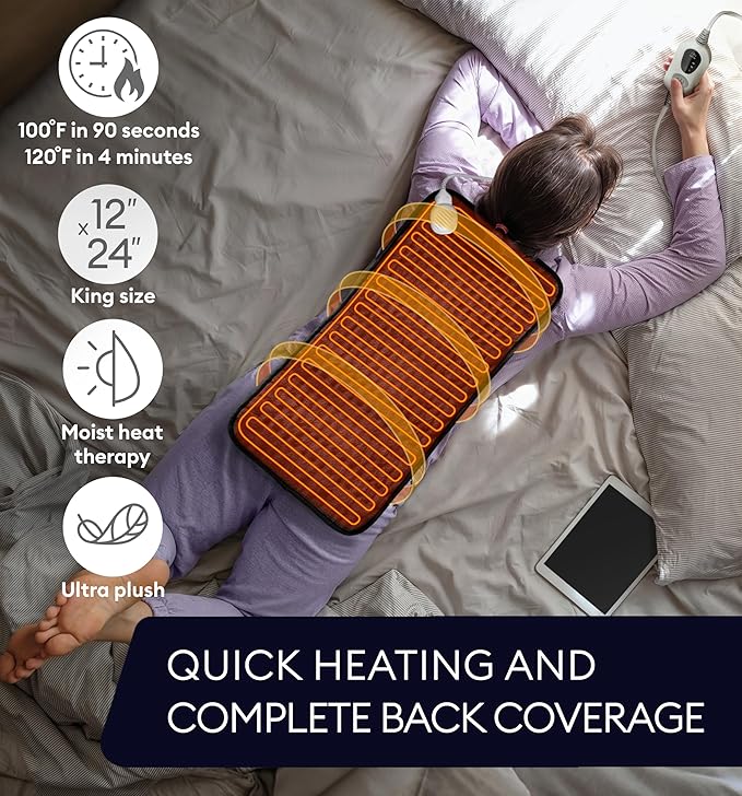 GENIANI Electric Heating Pad for Back Pain & Cramps Relief, Electric Throw, Auto Shut Off, Machine Washable, Moist Heat Pad for Neck & Shoulder - Mother’s Day Gifts, 12x24