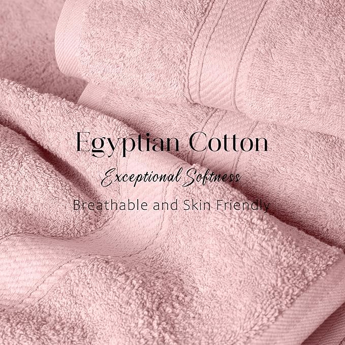 SUPERIOR Egyptian Cotton Pile 6 Piece Towel Set, Includes 2 Bath, 2 Hand, 2 Face Towels/Washcloths, Ultra Soft Luxury Towels, Thick Plush Essentials, Guest Bath, Spa, Hotel Bathroom, Tea Rose