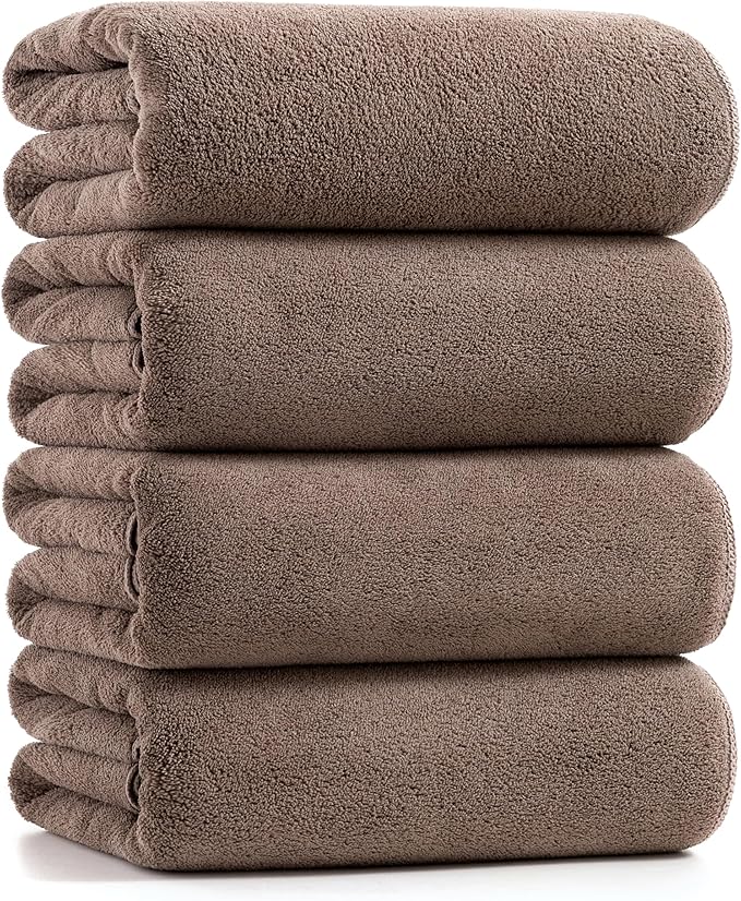 Lumimi Towels 4 Pack Microfiber Bath Towel Set Very Soft Lightweight Quick Dry Super Absorbent and Durable Salon Gym Yoga Travel, 55" L x 27" W, 4 Piece Elegant Grey Brown