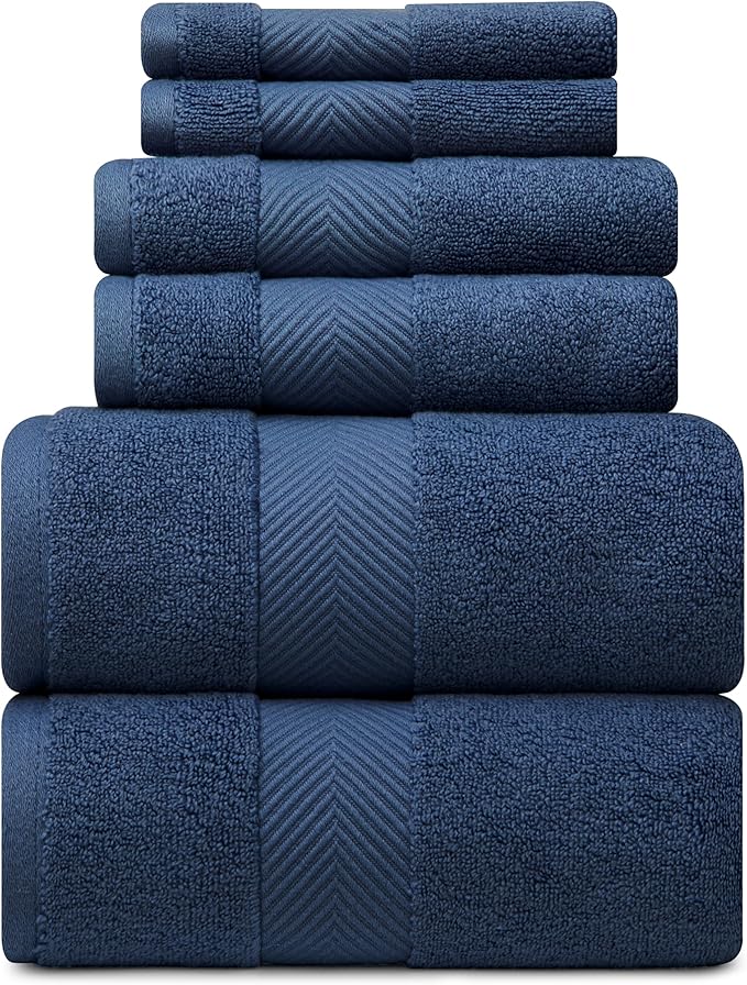 Alusa Home Ultra Soft & Plush Viscose from Bamboo Bath Towels - 700 GSM Luxury Bath Towels - 6 Piece Set - Super Absorbent & Quick Drying (Navy Blue)