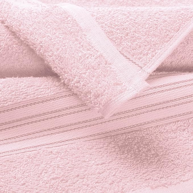 BOUTIQUO Ultra Soft 3 Pack Cotton Towel Set, Contains a Bath Towels 28x55 inch, a Hand Towels 16x24 inch & a Wash Coths 12x12 inch, Ideal Everyday use, Compact & Lightweight - Pink