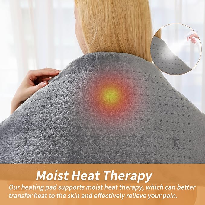 Weighted Massaging Heating Pad,Heating Pads for Back and Shoulders,Heated Pad for Pain Relief, 3 Heat Settings 6 Massage,18 Relaxing Combinations,Auto Off,Gifts for Women Men, 20"*24", Light Grey