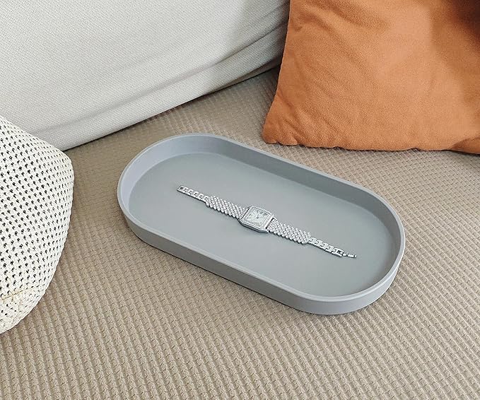 Gray Small Tray (11.8 inch), 3 Pack Oval Tray for Kitchen Counter, Bathtub Bathroom Vanity Items, Countertop Organizer, Coffee Accessory, Bar, Serving Seasoning, Salt and Pepper, Soap.