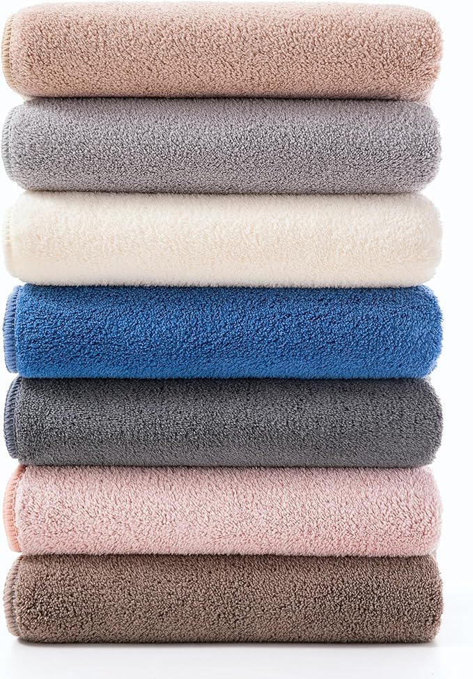 sakano Quick-Drying Microfiber Towel Set - 4-Piece Mixed Color Bath Towel Set, Highly Absorbent, Lint Free Design for Bath, Beach, and Gym -Pink+Khaki+Blue+Dark Gray, 28 x 55 inches