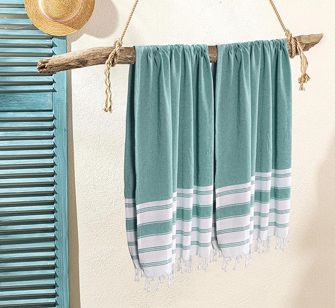 Goroly Home Cotton Turkish Peshtemal Beach Towel, Extra Large, Thin Quick Dry Sand Free Pool & Swim Towel, Bathing Blanket, Travel Essentials, (Sea Green, 36x71 Inches)