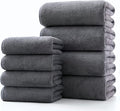 Lumimi Towel Set of 8 Very Soft Microfiber 4 Bath and 4 Hand Towels Quick Dry Light Weight for Bathroom Gym Salon, 8 Pack Dark Grey