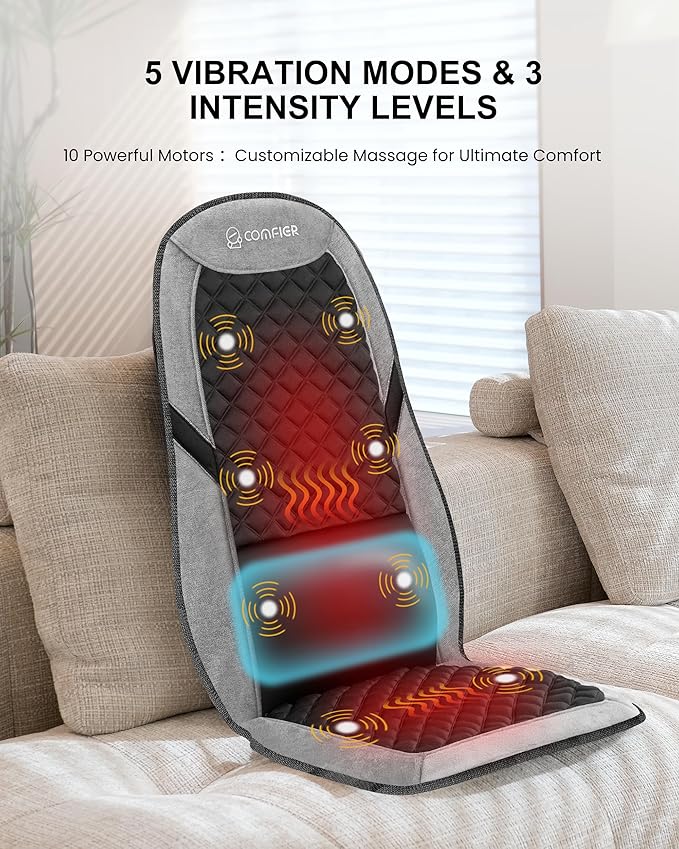 COMFIER Back Massager with Heat,Massage Chair Pad,Massage Seat Cushion with Adjustable Lumbar Support,Back Massage for Pain Relief,Chair Massager for Recliner,Mother‘s Day Gifts for Mom