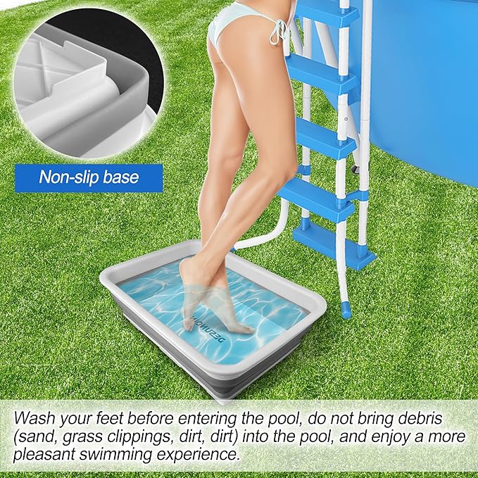11.8" x 7.87" x 4.5" Pool Foot Bath Tray for Swimming Pool, Non- Slip Collapsible Foot Bath for Pool, Portable Foot Tub for Pool for Above Ground Pool Accessories, Rinse Feet Keep Pool Clean