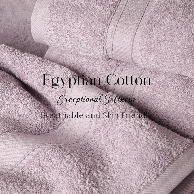 SUPERIOR Egyptian Cotton Pile 6 Piece Towel Set, Includes 2 Bath, 2 Hand, 2 Face Towels/Washcloths, Ultra Soft Luxury Towels, Thick Plush Essentials, Guest Bath, Spa, Hotel Bathroom, Purple