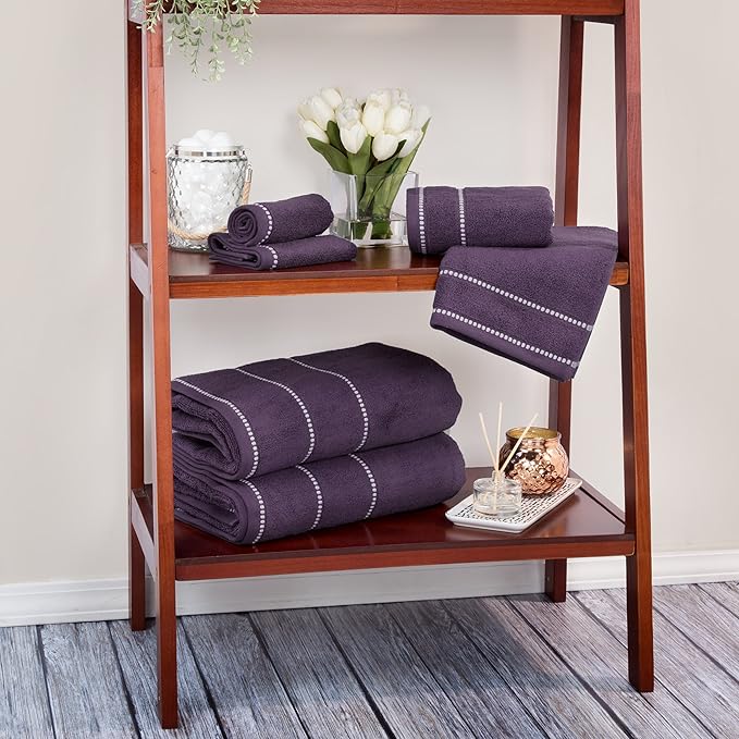 Lavish Home 6 Piece Bathroom Towels Set - 525GSM 100% Cotton Bathroom Essentials - 2 Bath Sheets, 2 Hand Towels, and 2 Wash Cloths for Bath, Shower, Gym, Spa, and Dorm Room (Eggplant)
