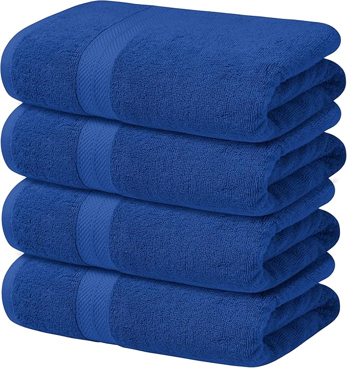 Avalon Towels Blue Bath Towels Set of 4 pcs (27x54 inches), 100% Cotton Towel Absorbent and Quick Dry Royal Blue Towels for Bathroom, Super Soft and Perfect for Daily Use