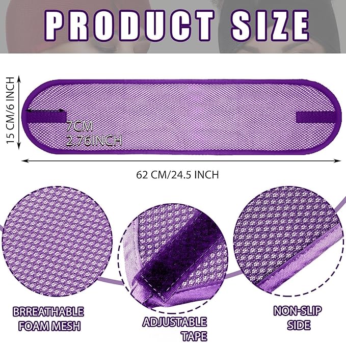 Xuhal 4 Pieces Mesh Hair Wraps for Black Women - Sleeping Hair Scarf Cap, Spa Headbands, Natural Hair Wash Face Sleep (Dark Purple, Black, Gray, Camel)