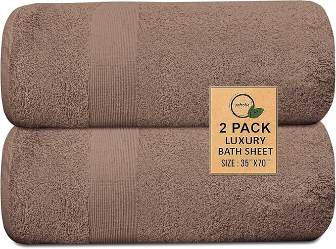 Softolle 100% Cotton Luxury Bath Sheets - Pack of 2 (35" x 70") | Super Soft, Quick-Dry & Highly Absorbent Towels for Bathroom, Home, Spa & Gym (Taupe)