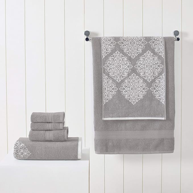 Modern Threads 6 Piece Reversible Yarn Dyed Jacquard Towel Set Artesia Damask Gray