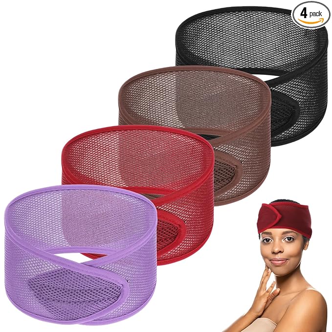 CIATBYYJ 4Pcs Mesh Hair Wraps, Thicker Soft Head Wraps for Black Women, Adjustable Stretchable Wrap Cap for Women Long Short Hair, Non-slip Washable Mesh Hairs Wrap for Makeup Washing Sleeping Spa