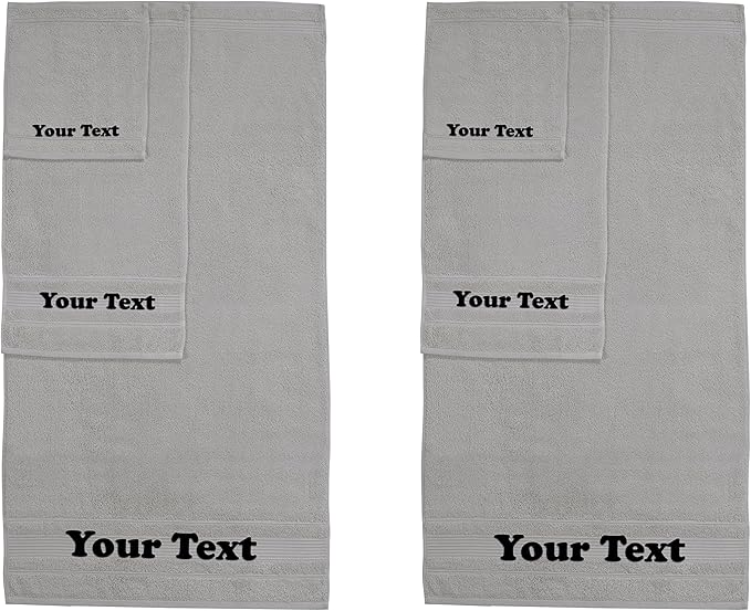 Personalize Your Towels with Custom Embroidery: Names, Monograms, and Initials. Perfect For Kids, Adults, Travel, Gifts, 6-Piece Towel Set; 2 Bath Towels, 2 Hand Towels, and 2 Wash Cloths - Grey