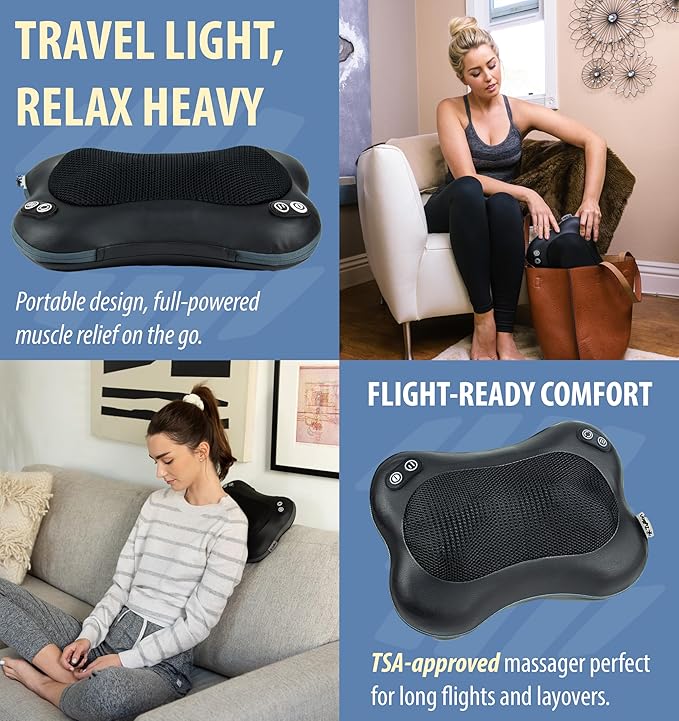 Zyllion Shiatsu Back and Neck Massager with Heat - 3D Electric Kneading Deep Tissue Massage Pillow with 2 Speeds for Muscle Pain Relief, Black, ZMA-34