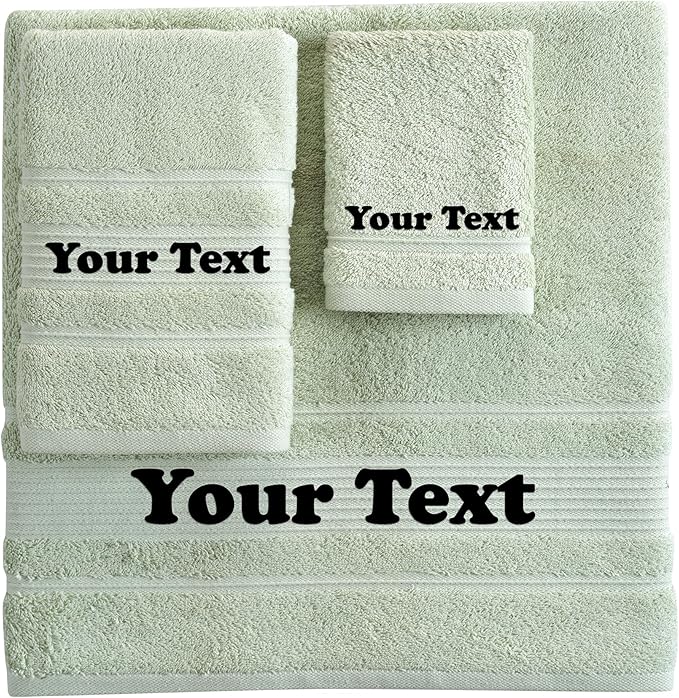 Personalize Your Towels with Custom Embroidery: Names, Monograms, and Initials. Perfect For Kids, Adults, Pool, Travel, Gifts, 3-Piece Towel Set; 1 Bath Towel, 1 Hand Towel, and 1 Wash Cloth - Green