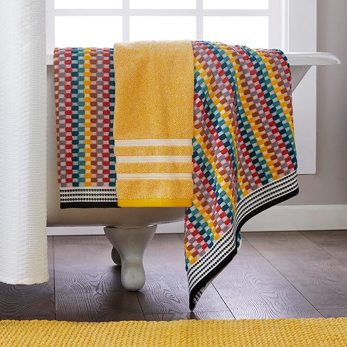 SKL Home Mid-Century Cotton Bath Towel, 450 GSM, Soft & Absorbent Jacquard, Multi