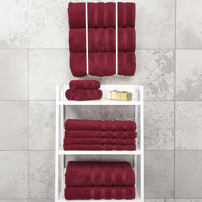 American Soft Linen Luxury 4 Piece Bath Towel Set, 600 GSM 100% Cotton Turkish Bath Towels for Bathroom 27x54 in Extra Large Bathroom Shower Towels, Bordeaux Red