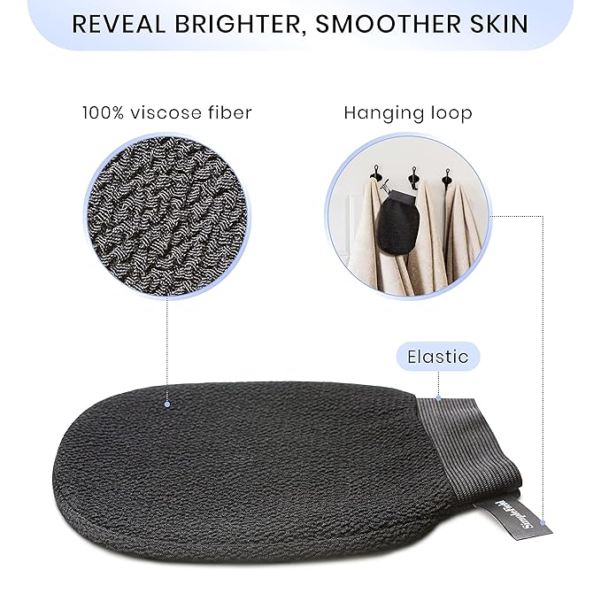 SimpleField Korean Exfoliating Mitt for Remove Dead Skin. 100% Viscose Deep Kessa Exfoliating Glove for Body Scrub, Keratosis Pilaris and Self Tanning Removal. Easily Smooth Skin Surface. (1 Piece)