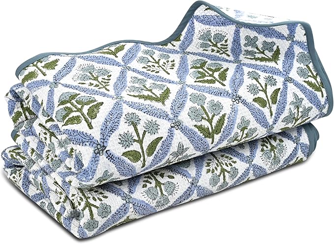 Ridhi Block Print Light Steel Blue Cotton Spa/Beach Towel 27"x54" Set of 2 Handmade Bath Towel, Quick Dry Turkish Style Bath, Soft Absorbent Luxury Towel for Home, Gym & Spa, Boho Bathroom Décor
