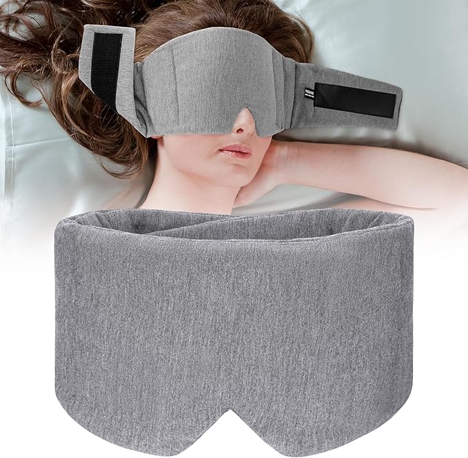 FRESHME Weighted Eye Mask for Sleeping - Gray Blackout (0.7lb/11oz) Cotton Heavy Weighted Eye Pillow for Men Women, Oversize Large Soft Sleep Face Eyes Cover with Nose Pad for Sidesleeper