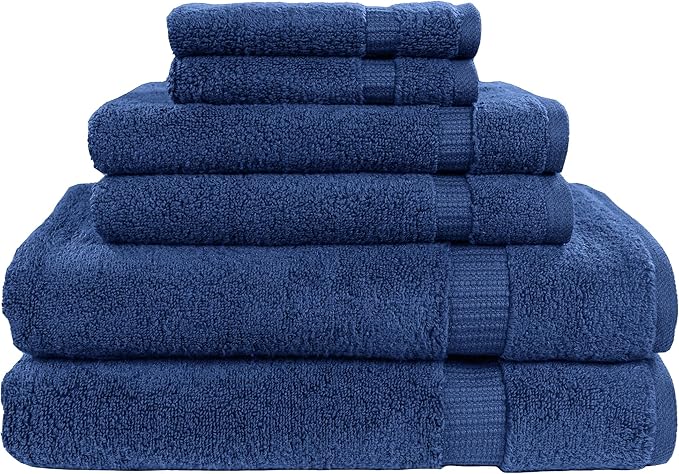 MyPillow My Towel 6 Piece Set - Premium Cotton Soft Absorbent Towels, 2 Bath Towels, 2 Hand Towels, 2 Wash Cloths [6 Piece Set, Navy Blue]