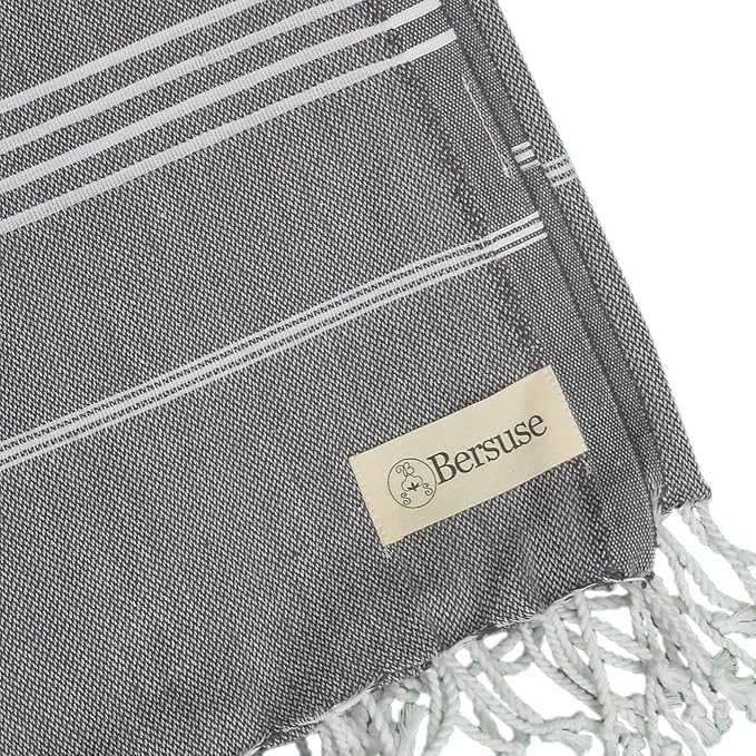 Bersuse Towels Anatolia XL Beach Blanket Throw Blanket Turkish Towel 100% Cotton Extra-Large Quick-Dry Lightweight Premium Peshtemal Towel - 61x82 Inches, Anthracite