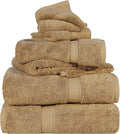 SUPERIOR Egyptian Cotton Pile 6 Piece Towel Set, Includes 2 Bath, 2 Hand, 2 Face Towels/Washcloths, Ultra Soft Luxury Towels, Thick Plush Essentials, Guest Bath, Spa, Hotel Bathroom, Toast