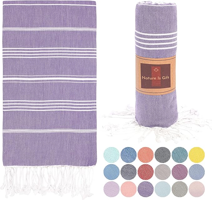 Turkish Beach Towel | 100% Cotton, Prewashed, 38 x 70 Inches | Quick Dry, Sand Free, Lightweight | Large Bath Towel for Beach, Pool, Bathroom, SPA, Gym, Yoga and Beach Blanket (Medium Purple)