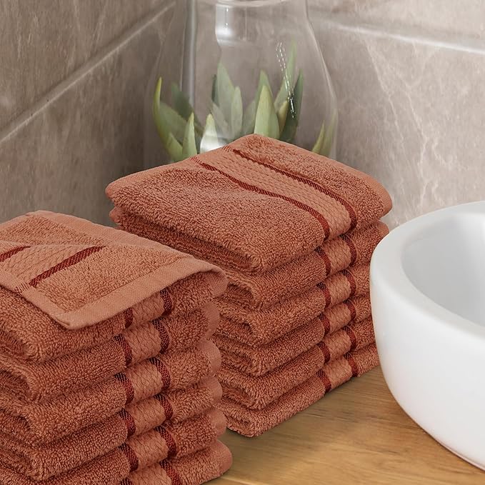 COTTON CRAFT Ultra Soft Washcloths - 12 Pack Luxury Washcloths - 100% Cotton Plush Absorbent 580 GSM Face Towels - Machine Washable Quick Dry Durable Wash Cloth Set - Bathroom Spa Gym Skincare - Mocha
