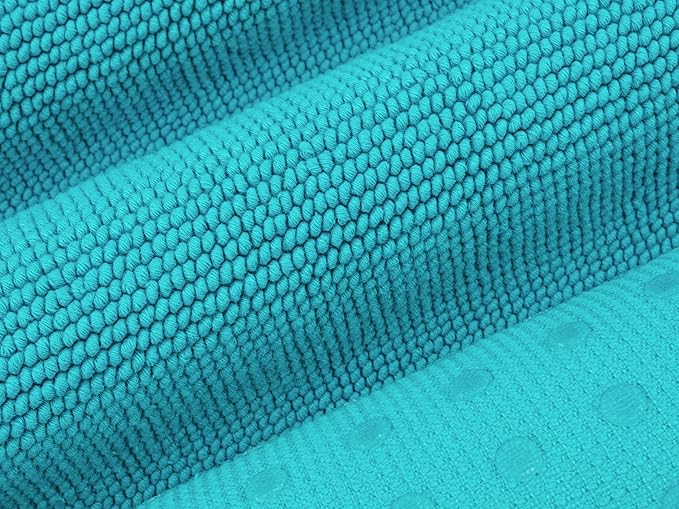 Cotton Paradise 100% Cotton Non Slip Bath Mats for Bathroom, 20x34 inch Soft Absorbent Quick Dry Machine Washable Floor Bath Mat, Turquoise Bath Rug