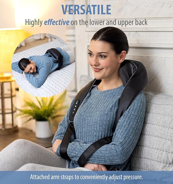 Zyllion Cordless Neck and Shoulder Massager with Heat - 4D Rechargeable Electric Shiatsu Kneading Deep Tissue Massage for Back and Muscle Pain Relief, Black, ZMA-36