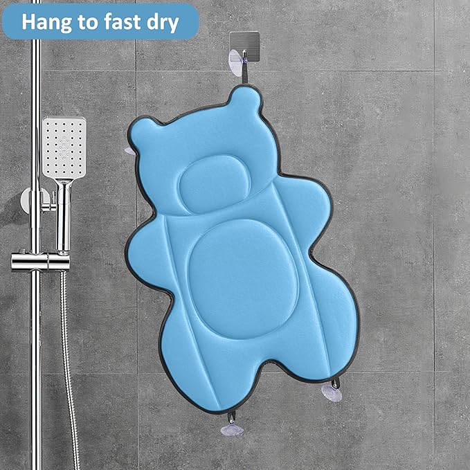 Infant Baby Bath Cushion,Fits Inside Most Baby Bathtubs, Breathable Soft Baby Bath Support Seat,Baby Bath Pad Bath Pillow for Bathtub,Newborn Bath Mat with 4 Suction Cups (Blue)