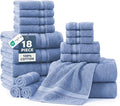 LANE LINEN Bathroom Towels Set of 18 – Zero Twist, 100% Mercerized Cotton Towel, 6 Bath, 6 Handtowel & 6 Washcloths, Luxury Hotel Design, Perfect for Salon & Guests, Machine Washable – Cerulean Blue