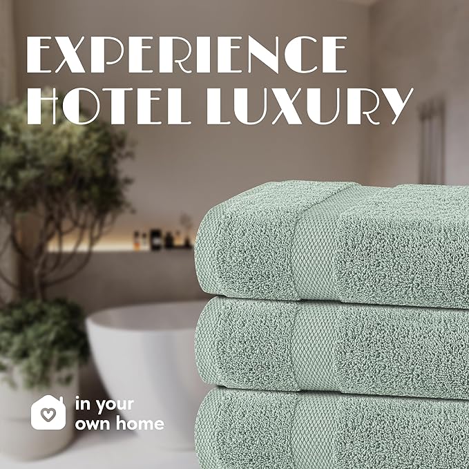 White Classic Wealuxe Green Bath Towels 24x50 Inch, Cotton Towel Set for Bathroom, Hotel, Gym, Spa, Soft Extra Absorbent Quick Dry 6 Pack