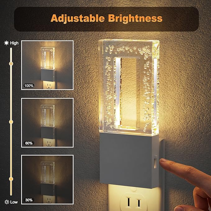 JandCase Night Lights Plug into Wall, Dusk to Dawn Sensor, 3000K Soft White LED, Acrylic Bubble Design, 0-100lm Adjustable Brightness, Foldable Nightlight for Bedroom, Bathroom, Living Room, Hallway