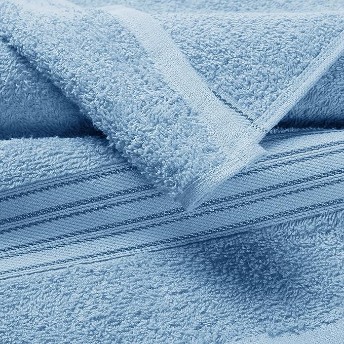 BOUTIQUO 6 Pack Cotton Towel Set, Contains 2 Bath Towels 28x55 inch, 2 Hand Towels 16x24 inch & 2 Wash Coths 12x12 inch, Ideal Everyday use, Ultra Soft Compact & Lightweight - Sky Blue
