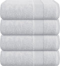 Belizzi Home 4 Pack Bath Towel Set 27x54, 100% Ring Spun Cotton, Ultra Soft Highly Absorbent Machine Washable Hotel Spa Quality Bath Towels for Bathroom, 4 Bath Towels Light Grey