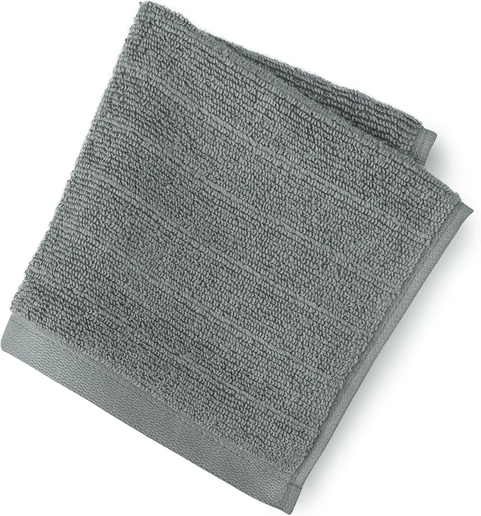 Welhome James 100% Cotton Textured Stripe Towels - 24 Pack Washcloths, Soft & Absorbent, Gray